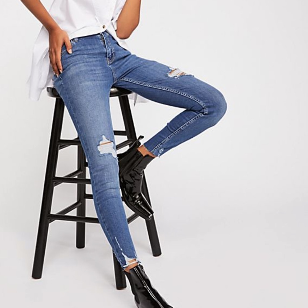 Free people distressed skinny straight jeans